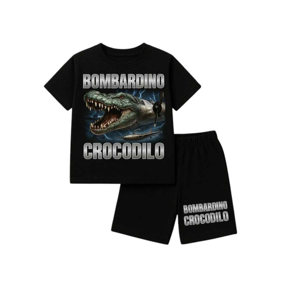 Baju Anak Set Bombardino Crocodilo Helikopter buaya