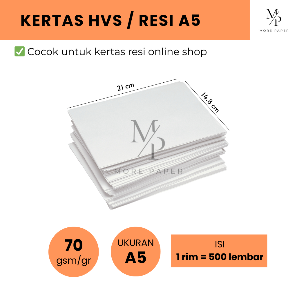 

Kertas HVS A5 70gsm - 1 Rim (500 lembar) | Kertas Resi Online Shop | Print Kertas Kantor & Usaha Murah