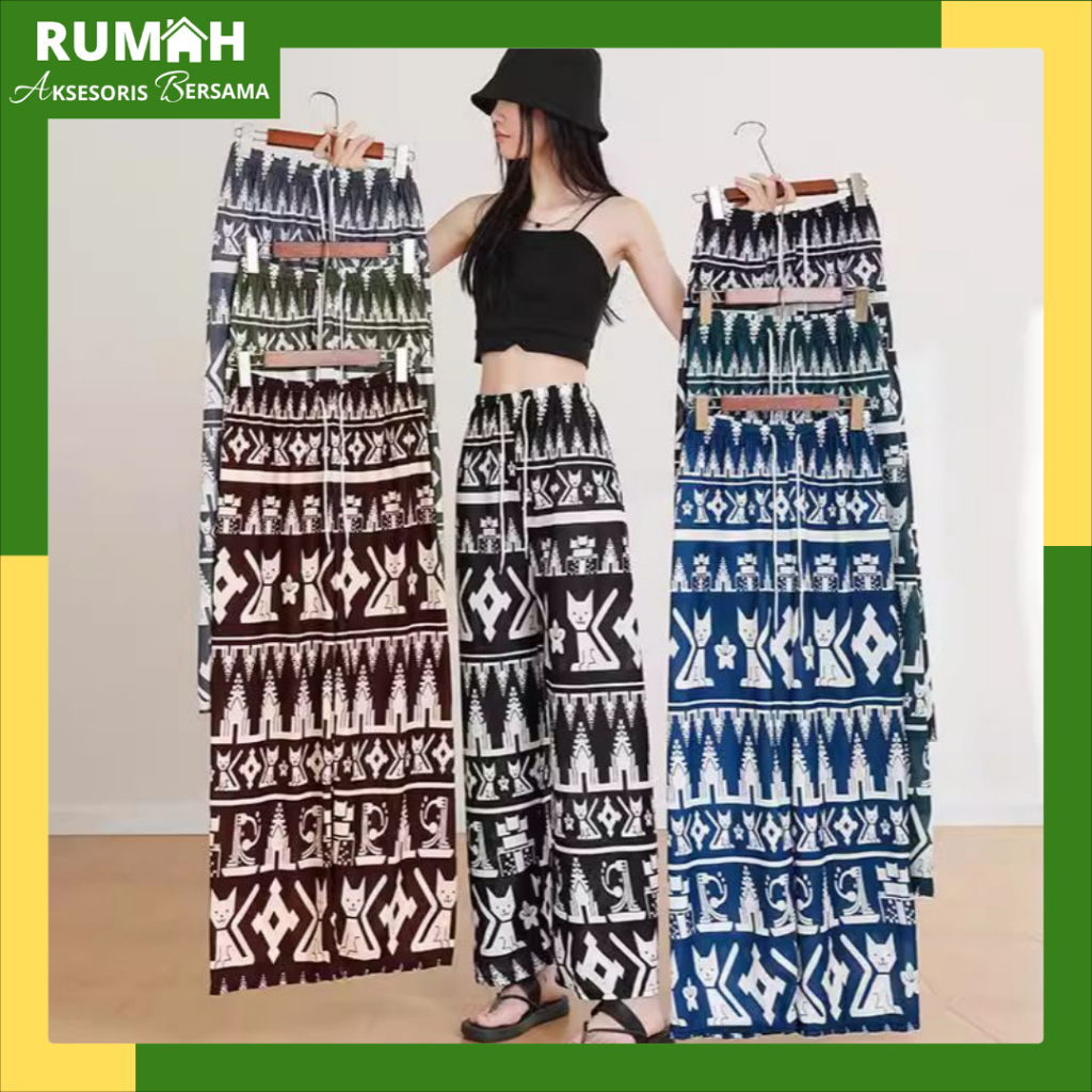 RAB CPG540 Celana Panjang Motif Batik Pinggang Karet Kulot Super Jumbo Adem