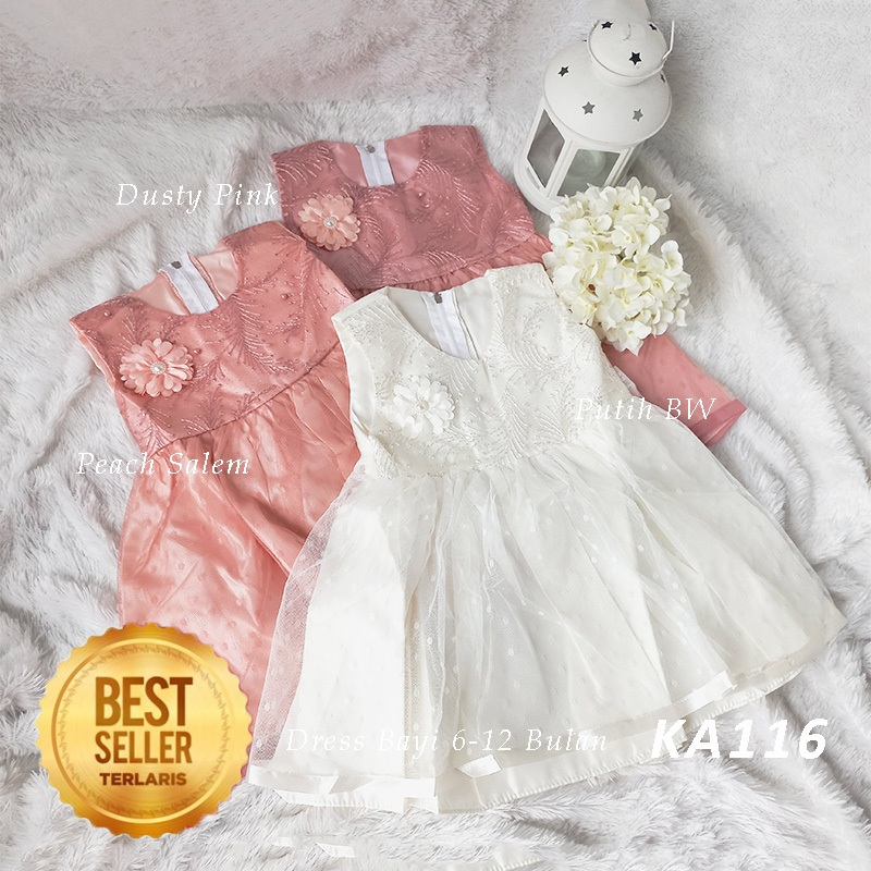 Gaun Baju Pesta Bayi 6 12 Bulan Mewah Model Terbaru Dress Polkadot Korean Style Vintage Soft Color P