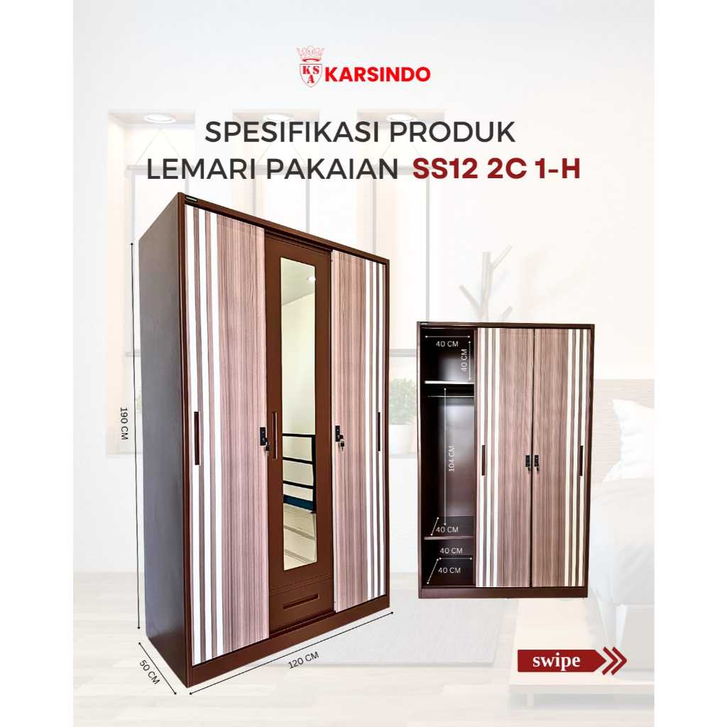 Lemari Pakaian Besi Sliding 3 Pintu Lemari Brankas Hidden Door 1YH