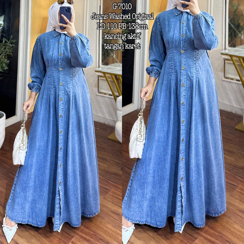 Aluna Dress Gamis Jeans Slimfit Hijab Muslim Friendly Mewah Long Dress Wanita Dewasa