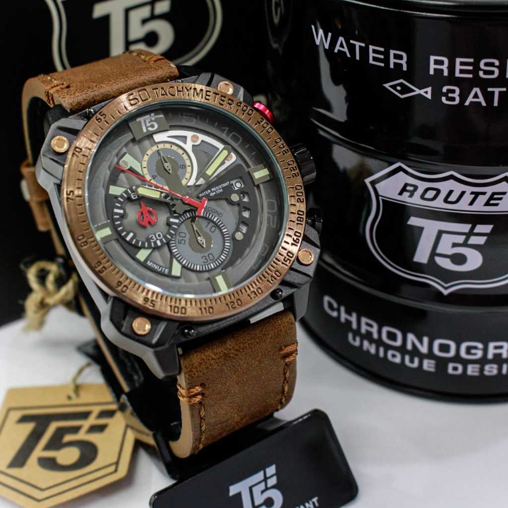 Original Jam T5 3709 Terbaru / Chrono Aktif / Tanggal Aktif Jam Kulit T5 Chrono T5 3709G