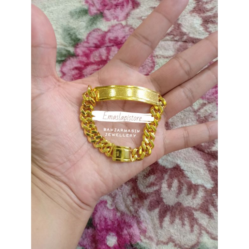 Gelang Mini Segi Plat Pasir Lapis Emas 999 Banjar