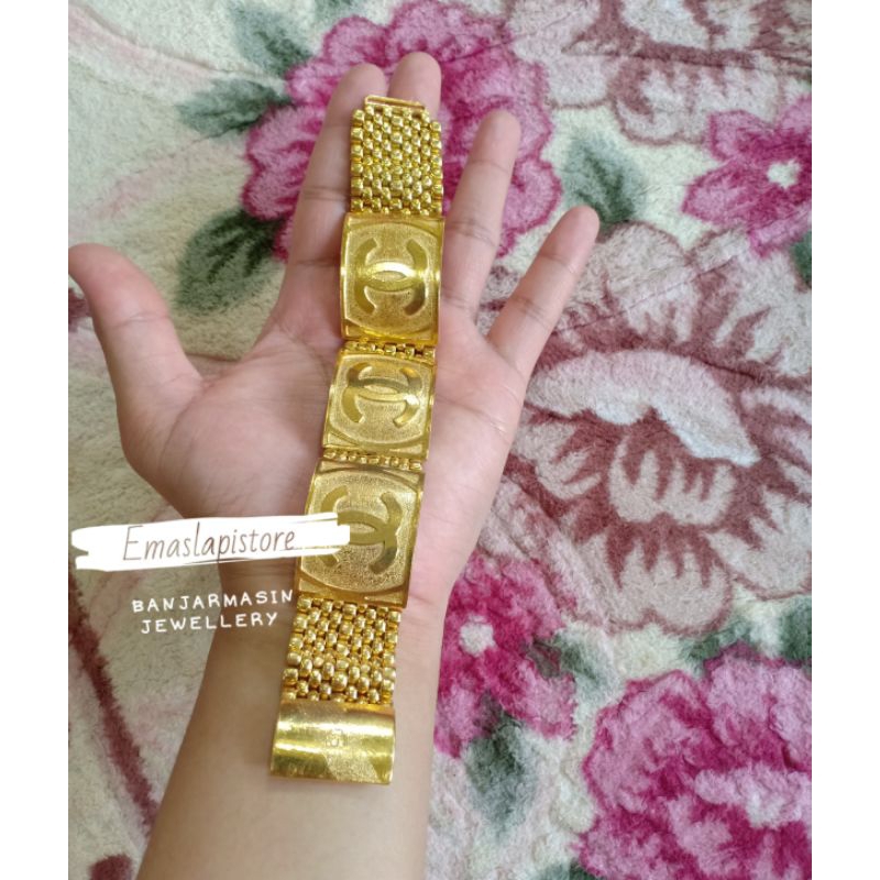 Gelang Jumbo Plat Petak _C_ Grapher Lapis Emas 999 Banjar