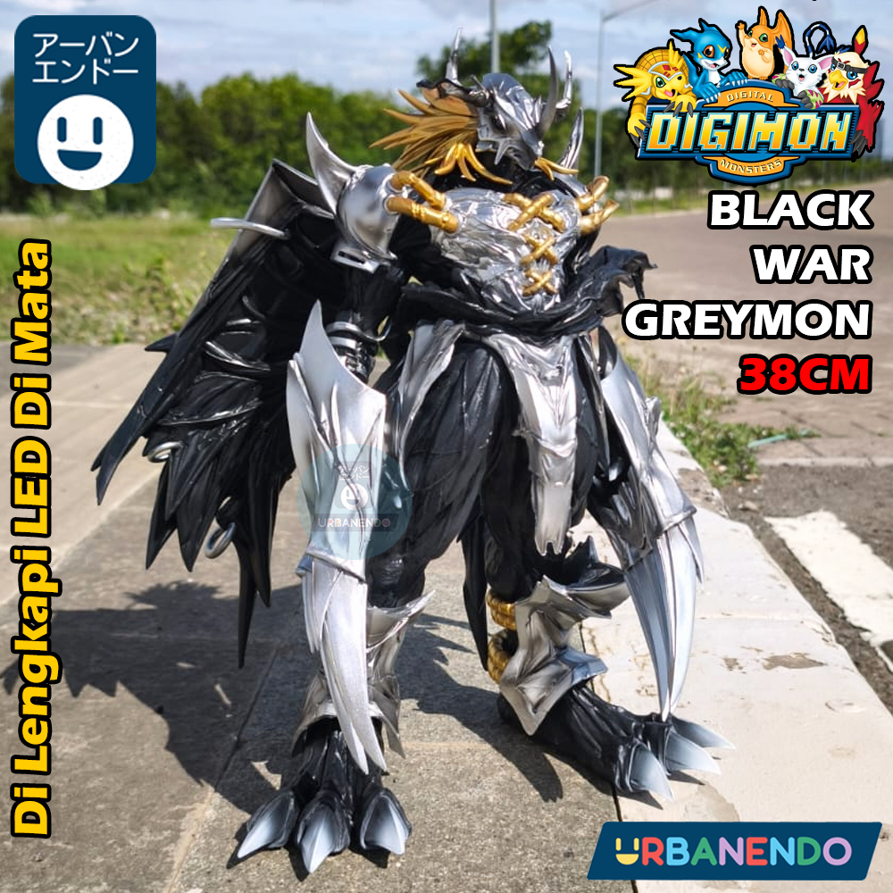 Action Figure Black WarGreymon 38Cm Digimon Statue Pajangan Mainan Agumon Black War Greymon