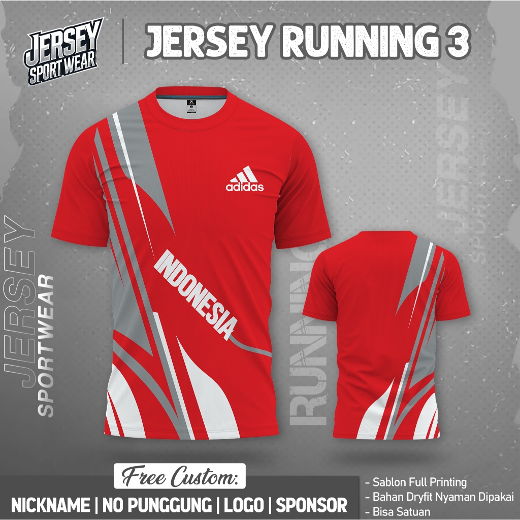 Jersey Olah Raga Running JERSEY RUNNING 3 Custom Free Nama & Nomor Punggung