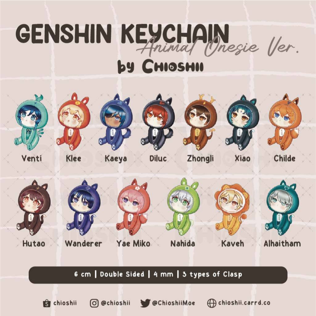[Chioshii] Genshin Impact Animal Onesie Acrylic Keychain - Klee Diluc Zhongli Xiao Childe Yae Nahida