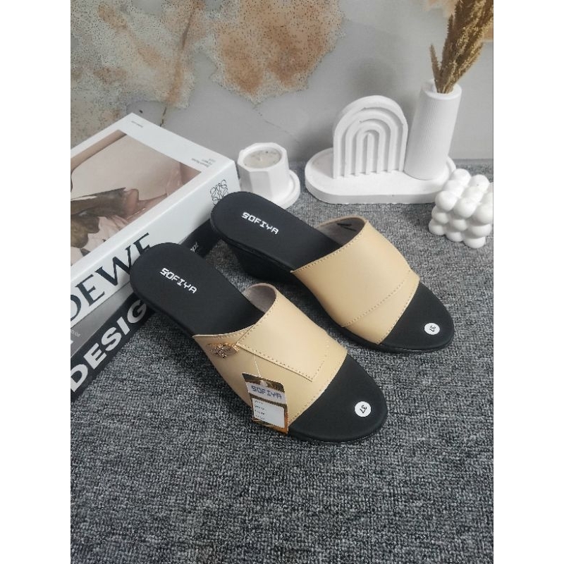 Sandal wanita wedges cewek casual selop/slop hak tinggi ibu-ibu kondangan kulit sintetiz