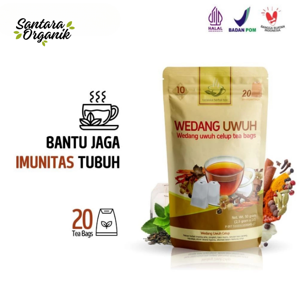 

Teh Celup Wedang Uwuh Komplit Herbal Tazakka Asli Original Isi 20 Kantung Kemasan Standing Pouch.