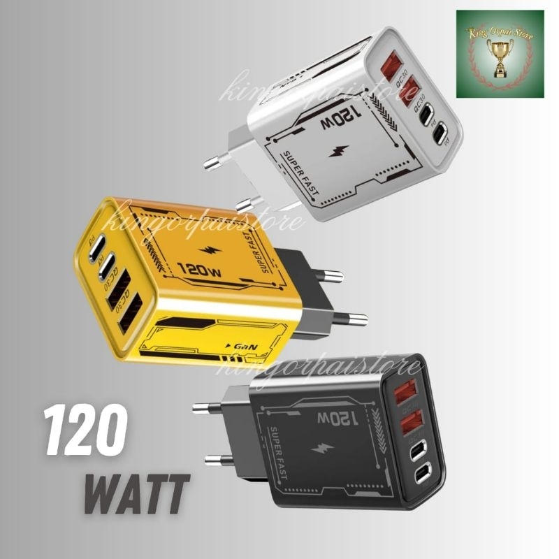 ADAPTOR CHARGER CHARGING USB TYPE C + USB TYPE  KEPALA CHARGER 120 WATT