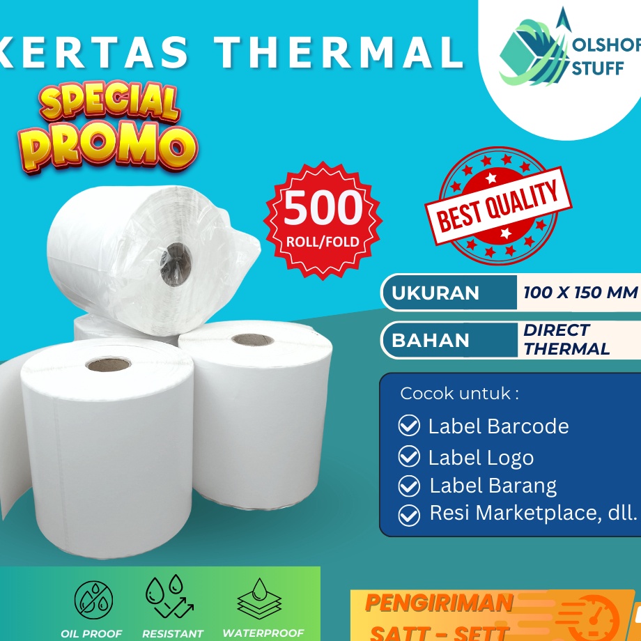 

New KERTAS THERMAL 1X15 LABEL STICKER BARCODE A6