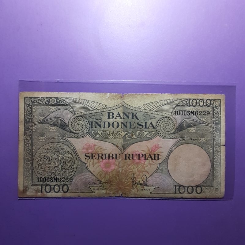 Uang kuno 1000 rupiah seri bunga tahun 1959