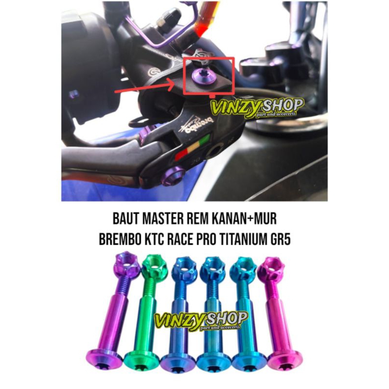baut master rem kanan + mur Brembo KTC racepro titanium gr5