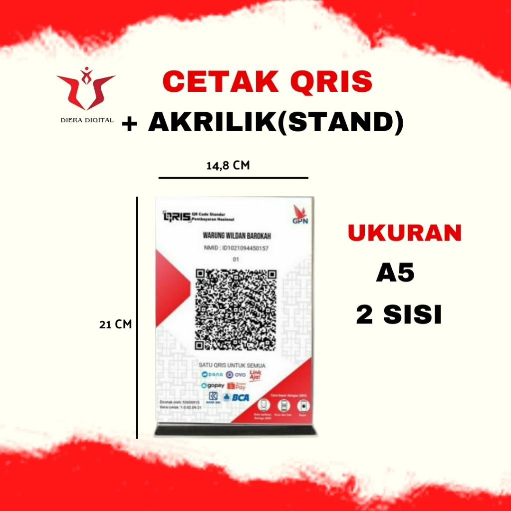 

CETAK QRIS | QRIS BAYAR + Akrilik A5 | 2 sisi + Laminating (Diera Digital ) Bisa Request selain untuk Qris