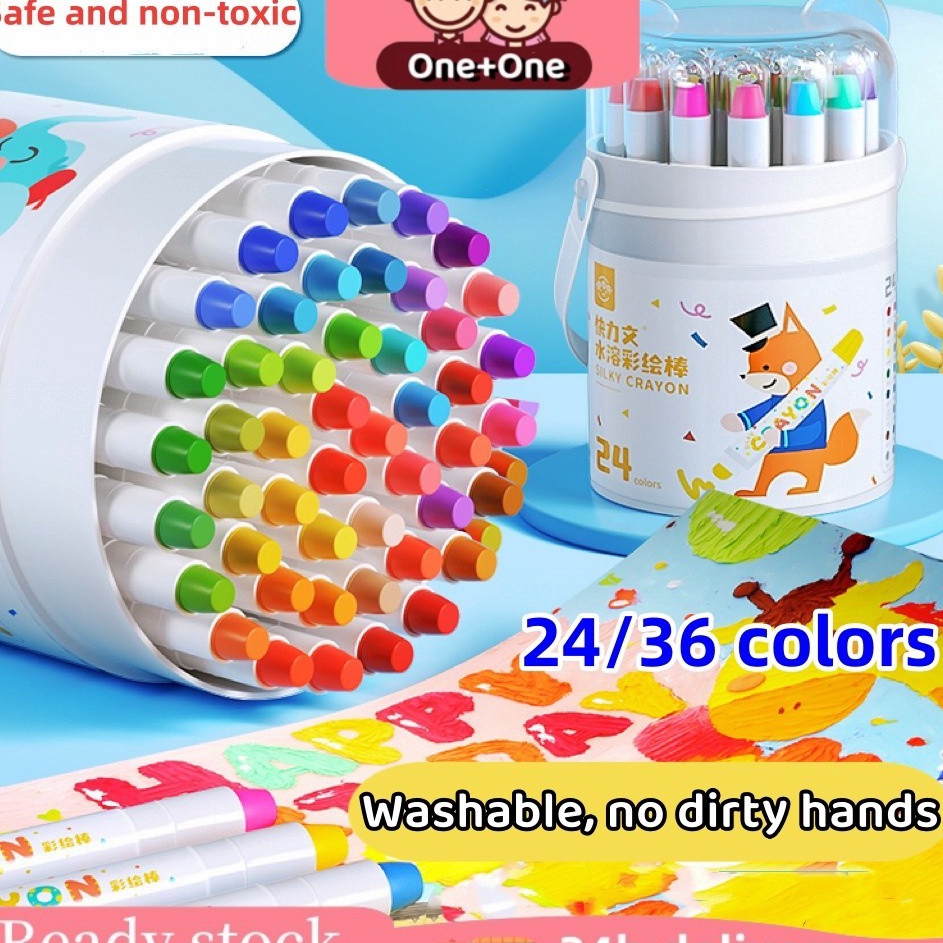 

Terlaris Free BrushReady Stock OneOne Crayon Putar Washable Silky Crayon 243648 Warna Colorful Bucket Krayon Mewarnai Alat Warna Set Anak Wipe and Clean