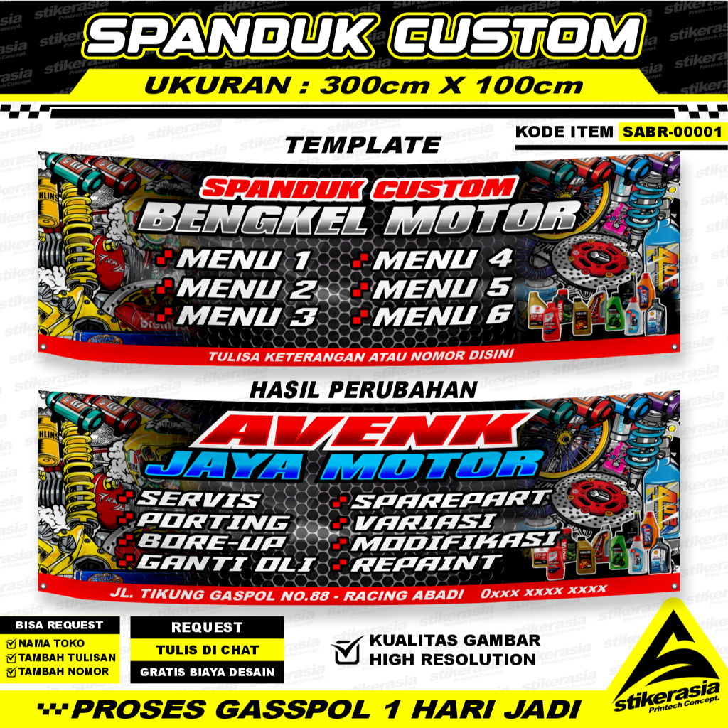 CETAK SPANDUK CUSTOM BENGKEL MOTOR CETAK BANNER BENGKEL RACING SPAREPART SERVIS MOTOR SERVICE MESIN 