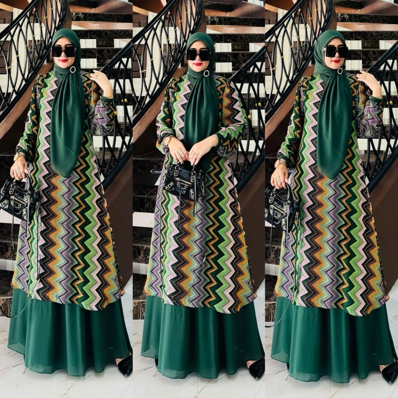 Gamis Layla Set Jilbab Motif hijau