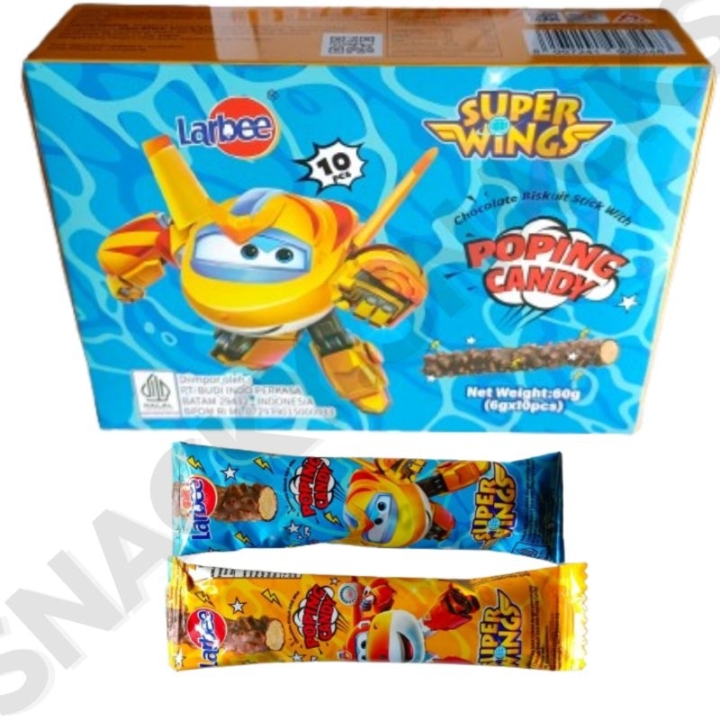 

LarbeeXSuperWings Chocolate Biscuit Stick with Poping Candy (isi 10pcs)
