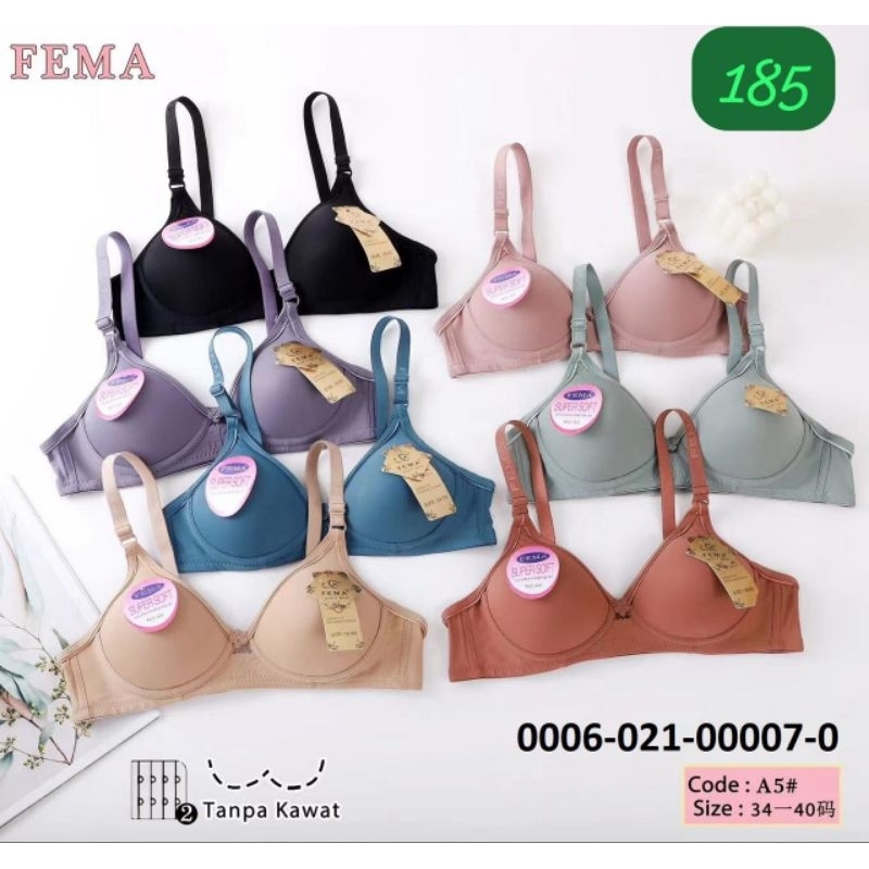 BH BRA IMPORT FEMA TANPA KAWAT CUP A5 NO 34-40 2KAIT | CUP B5 3KAIT 36-42 POLOS ADEM MELAR PAKAI BUS
