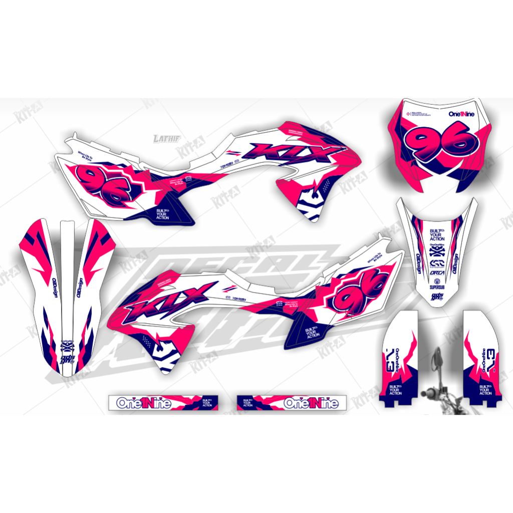 Decal Stiker Klx BF 150 Variasi Striping Custom Klx G Klx BF putih biru pink