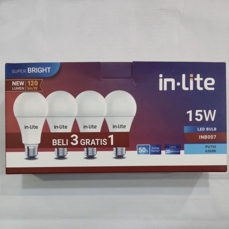 Lampu LED in-Lite 15 Watt. Beli 3 Gratis 1