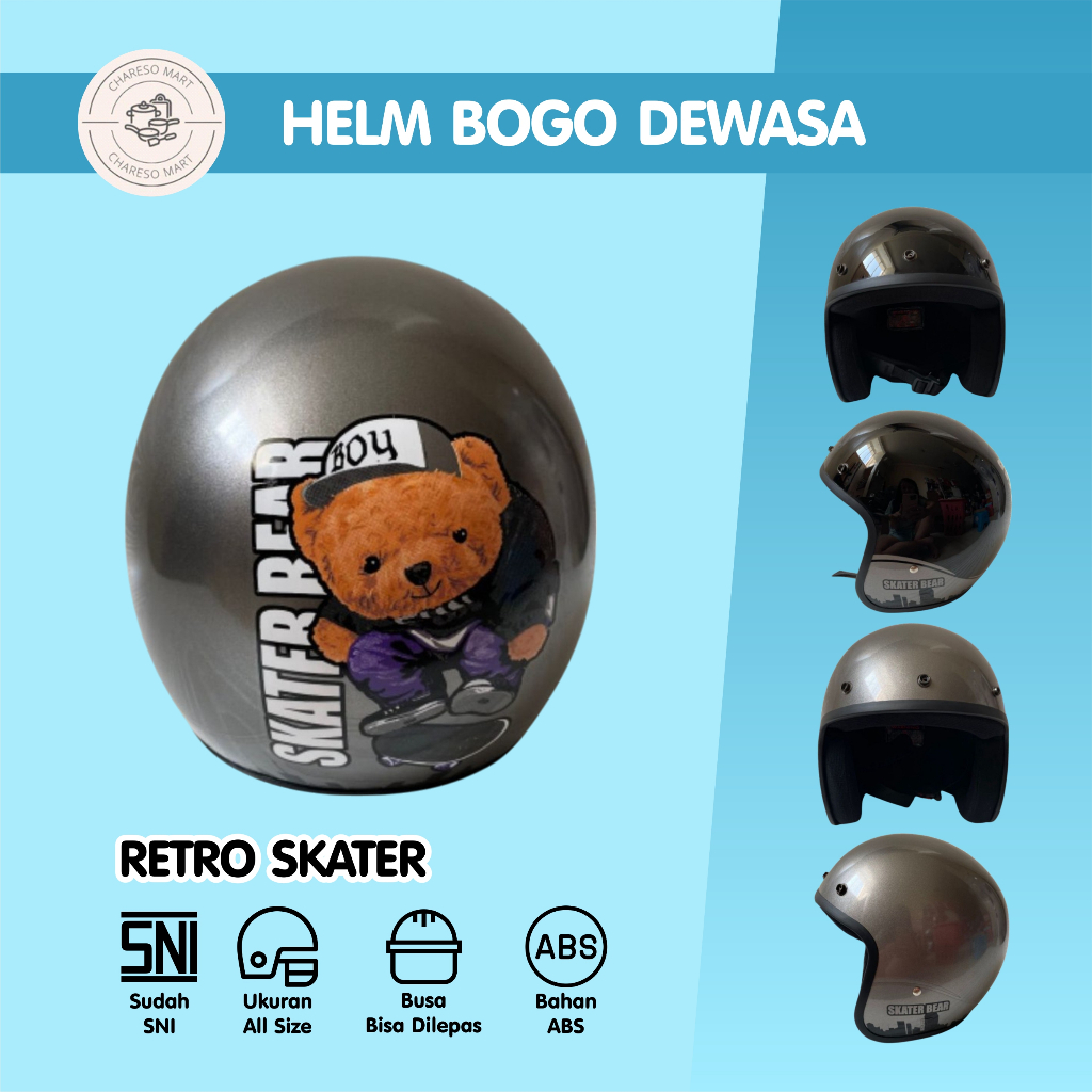 Helm Bogo Retro Classic Cepol Hijab Wanita Pria Dewasa Motif Skater Terkini SNI