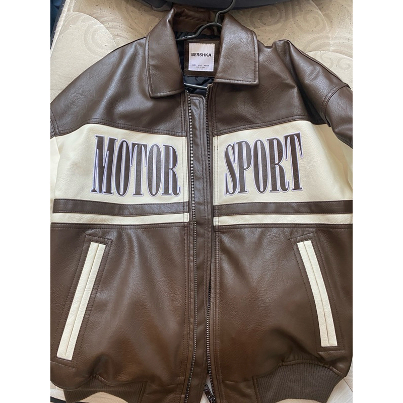 varsity bershka motorsport leather jacket