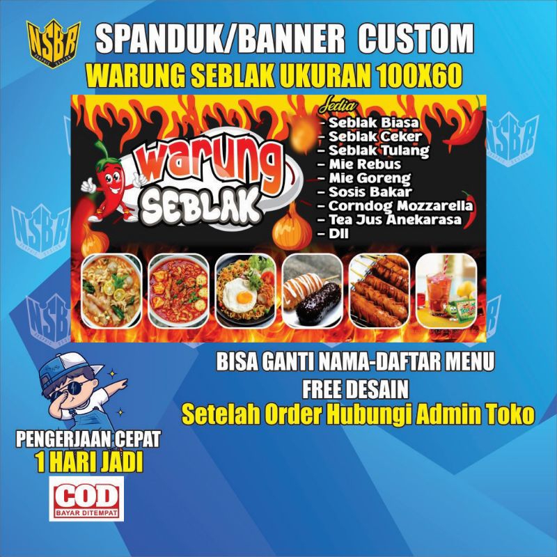 Spanduk Warung Seblak / Spanduk Seblak Ukuran 100x60 Bisa Ganti Nama Menu Dll