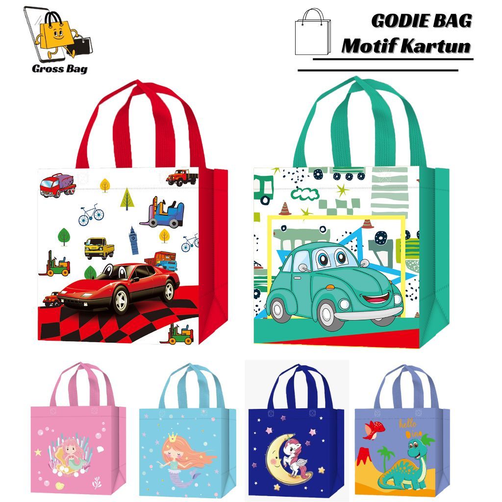 

Tas Ultah Anak Kartun Murah - Godie Bag Motif Mobil, Dinosaurus, Mermaid