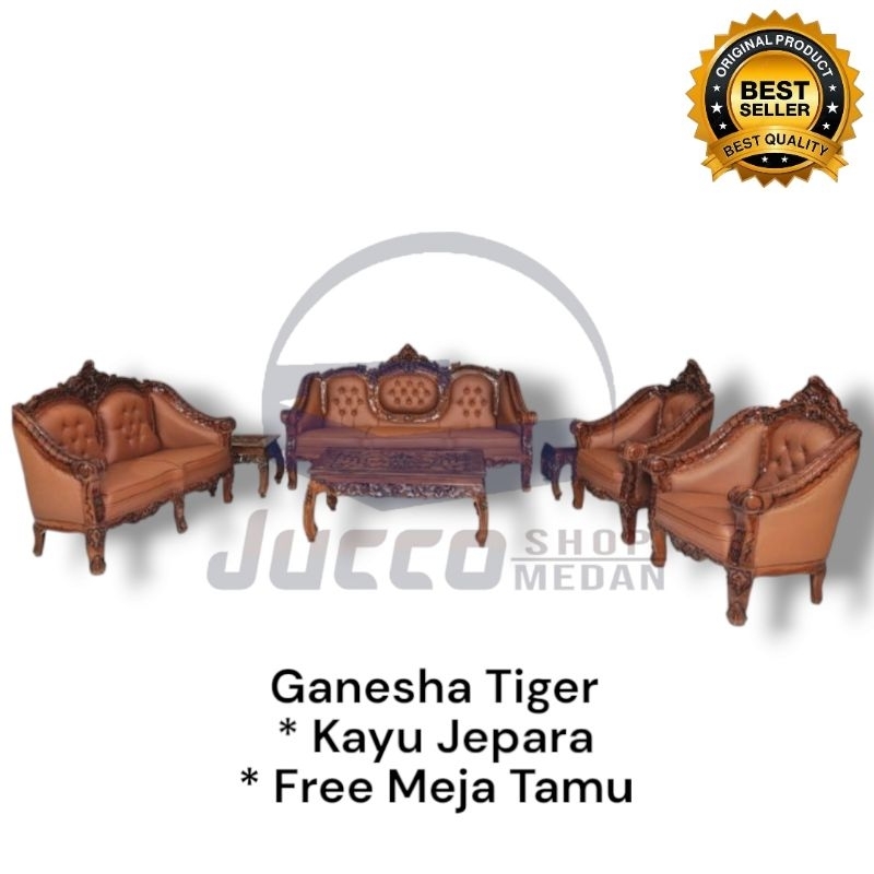 [ JUCCO ] Kursi Tamu Jati Jepara 3211 Free Meja Tamu Kayu Cantik - Sofa Tamu Kayu Jepara Jok Busa - 