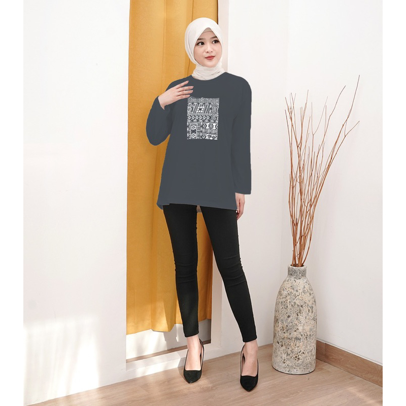 Bisa Cod kaos distro lengan panjang motif batik/ kaos wanita kekinian lengan panjang/ kaos diatro te