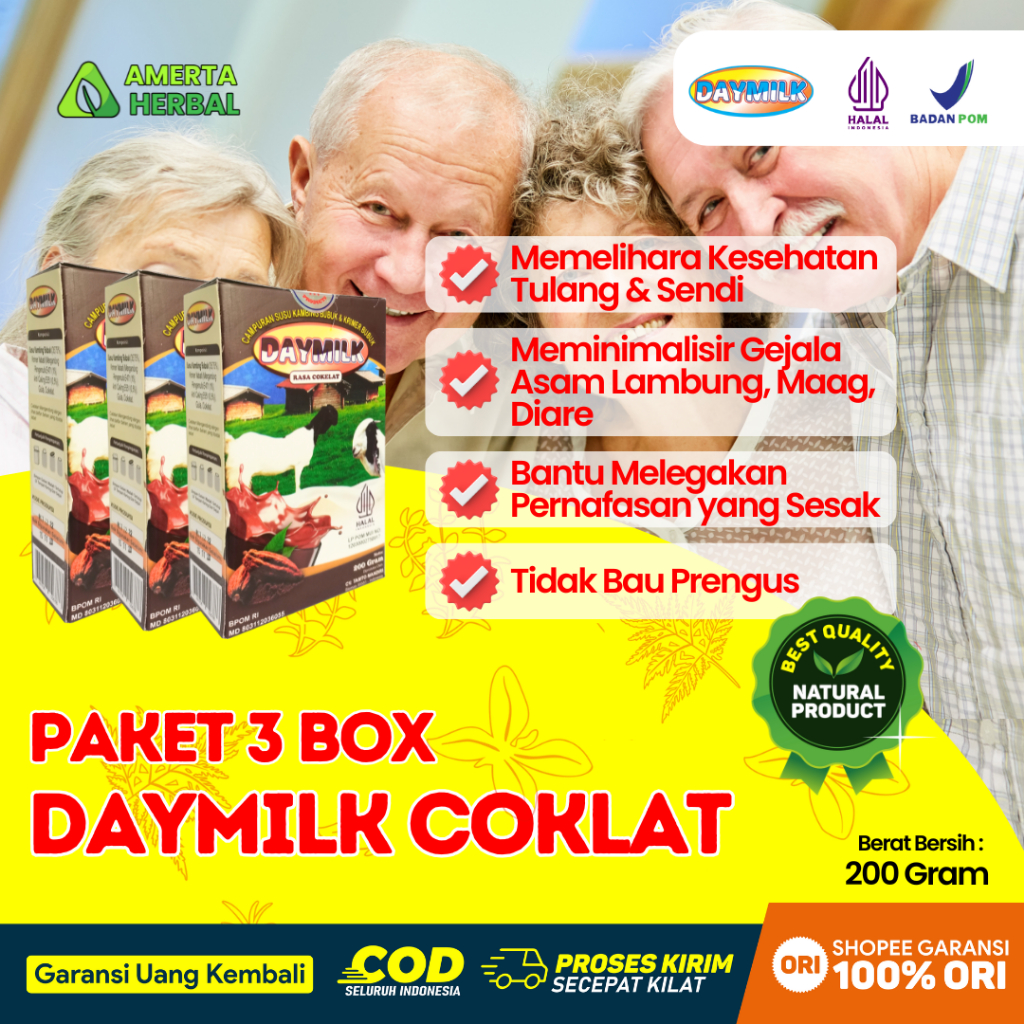 

[ PAKET 3 BOX ] Daymilk Rasa Cokelat - Susu Kambing Etawa Bubuk Premium - 200gr Halal BPOM