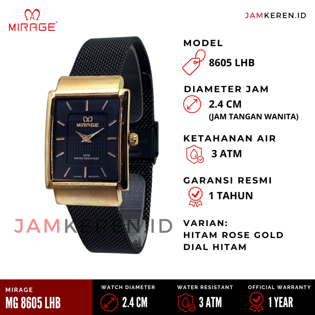 Mirage - Jam Tangan Wanita - Jam Mirage Wanita 8605 LH Stainless Steel Original 100% Garansi Resmi