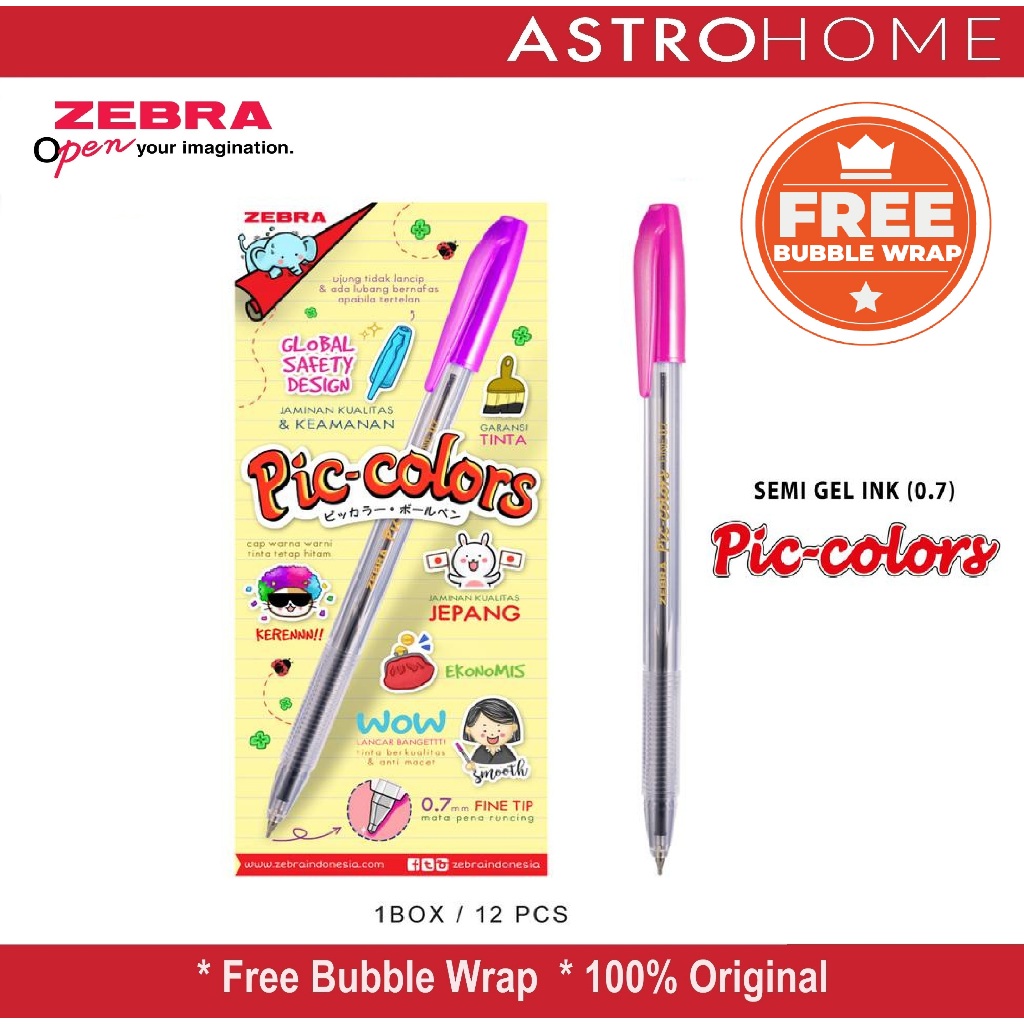 

Pulpen Ballpoint Bolpoin Pen Zebra Piccolors Semi Gel Ink Pic Colors 0.7 mm Tinta Hitam (12 pcs / 1 box)