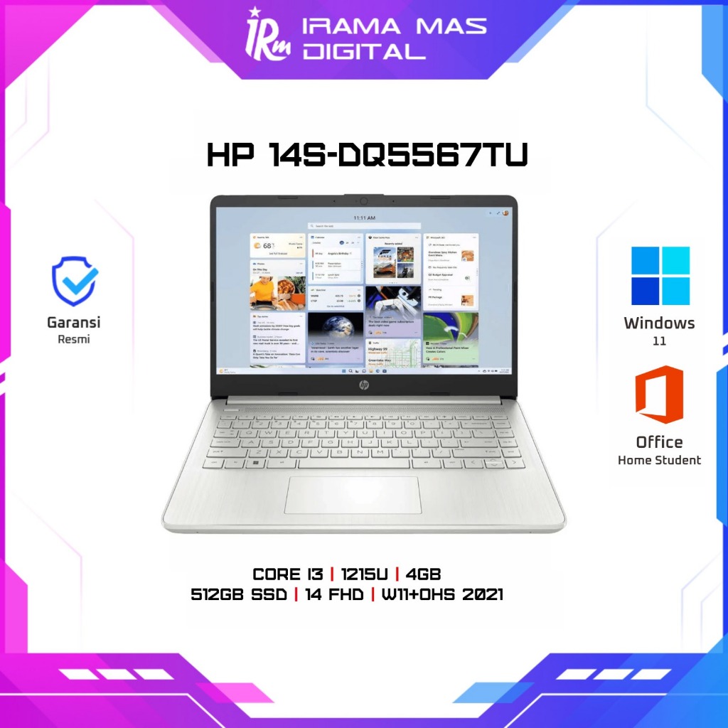 HP 14S-DQ5567TU CORE I3 1215U/4GB/512GB SSD/14 FHD/W11+OHS 2021 (SILVER)