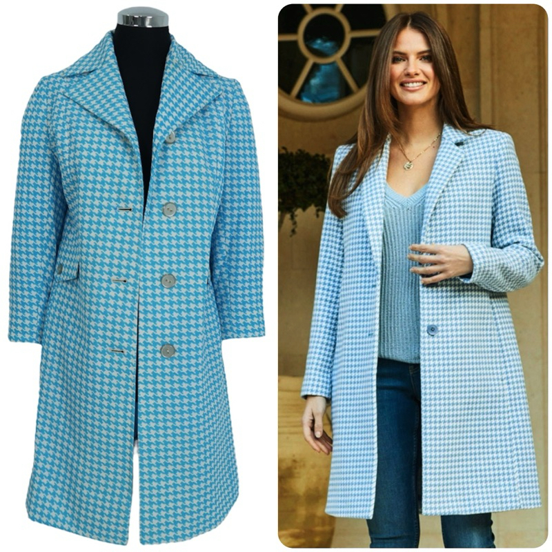Women houndstooth premium coat in blue