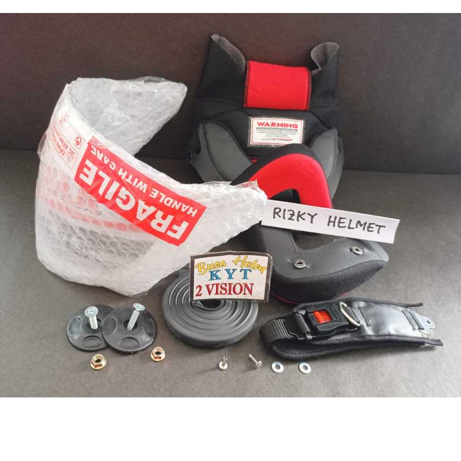 PAKET KYT 2 VISION BESI, KACA HELM + BUSA HELM + LIS KARET + TALI HELM + KNOP & BAUT & MUR