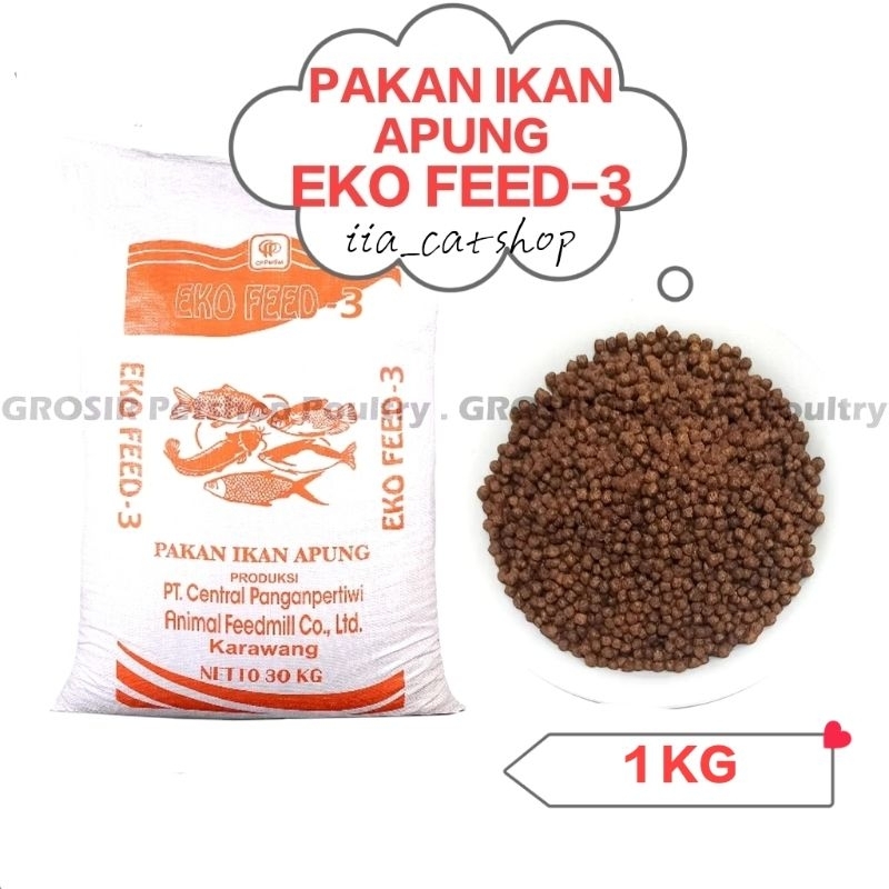 EKO FEED 3 EKO FEED-3 KEMASAN 1KG PAKAN IKAN MAS LELE GURAME NILA PATIN BANDENG