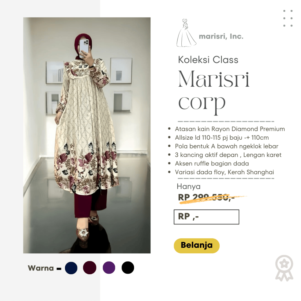 Tunik Muslim Motif Bunga Lengan Panjang | Tunik Wanita Gamis Modern Harian Kondangan Lebaran