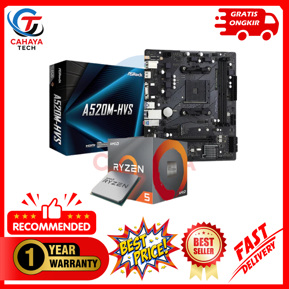 Paket AMD Ryzen 5 5600G Plus Motherboard Asrock A520M-Hvs Bergaransi
