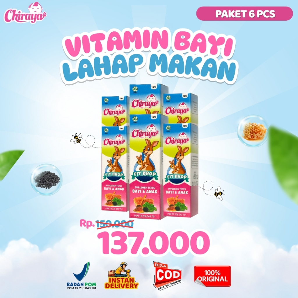 CHIRAYA Vitamin Bayi Kecerdasan Otak Madu Herbal Lahap Makan Vitamin Bayi Paket Bunding 6 Botol