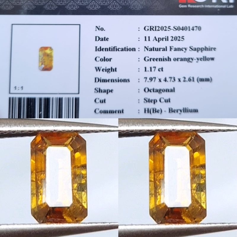 Natural Fancy Sapphire Greenish Orange Yellow Memo GRI LAB