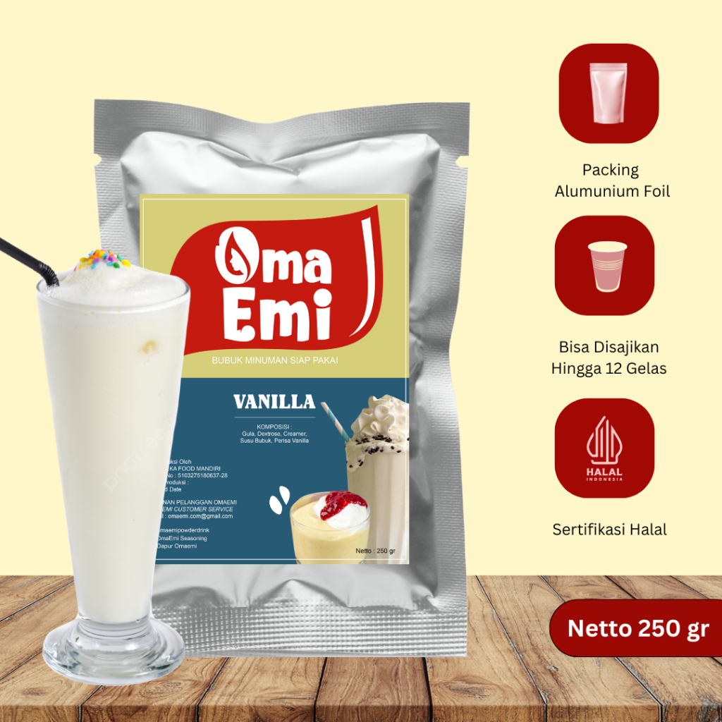 

BUBUK MINUMAN PREMIUM RASA VANILLA 250 GR | BPOM & HALAL