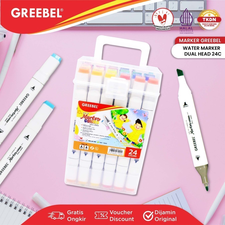 

Spidol Greebel Sketsa Dual Head Water Based Marker 24 Warna