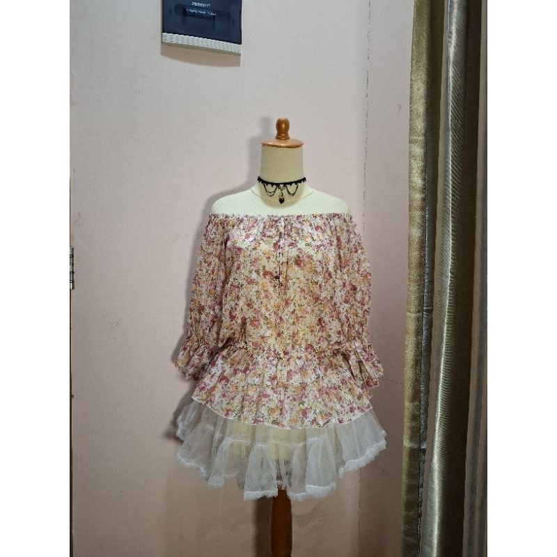 Liz lisa floral sabrina top sheer cottagecore kawaii kawai coquette  dollete off shoulder sabrina 2 