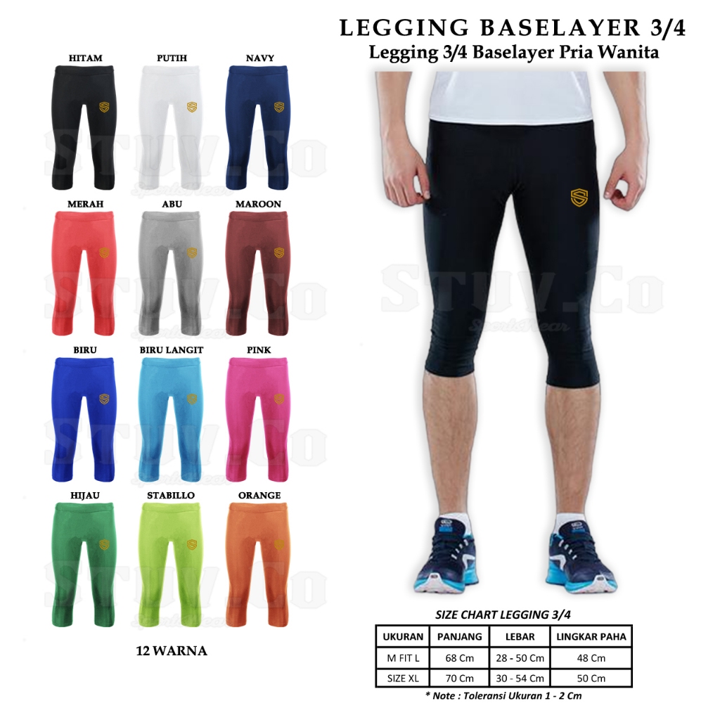 CELANA BASELAYER STUVCO LEGGING PENDEK DALEMAN KIPER LATIHAN GYM FITNESS TRAINING JOGGING BASKET / L