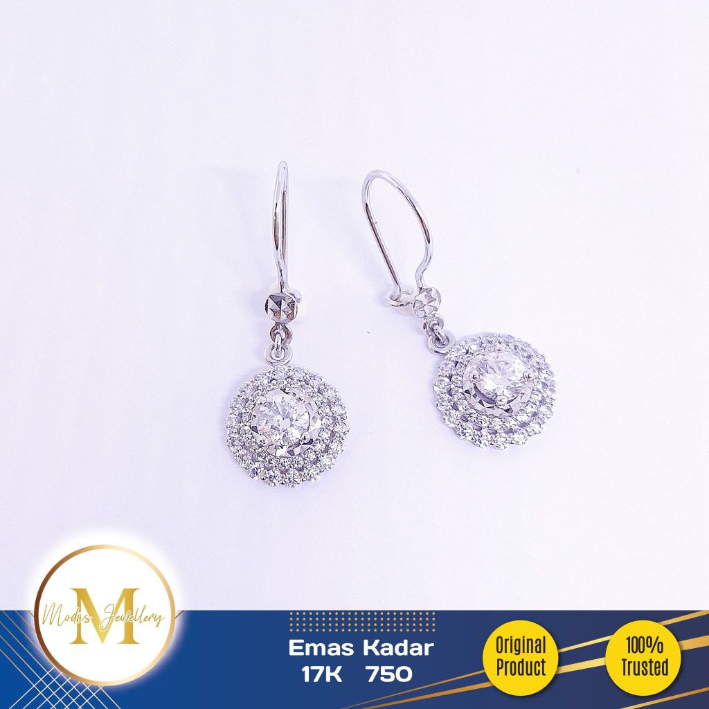 MODIS JEWELLERY - Anting Daisy Luxury Bulat Putih - Emas 17k 750