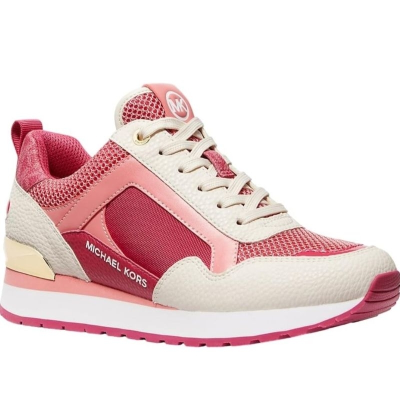 PL ORIGINAL MICHAEL KORS SHOES WILMA TRAINER TECH CANVAS LACE UP SNEAKERS CARMINE PINK/MK SNEAKERS P