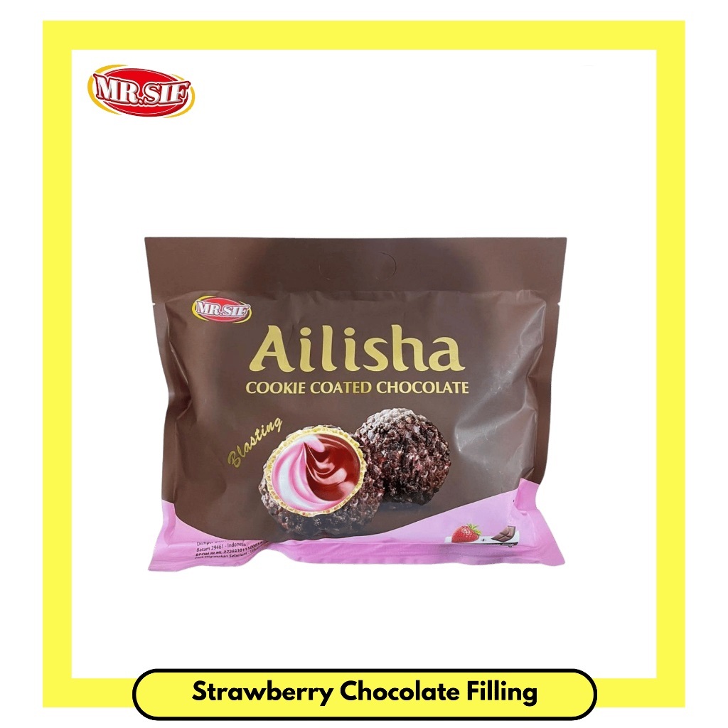 

MR. SIF Ailisha COOKIE COATED CHOCOLATE Blasting Cokelat imitasi dengan Serpihan Kukis Rasa Cokelat Stroberi 200gr